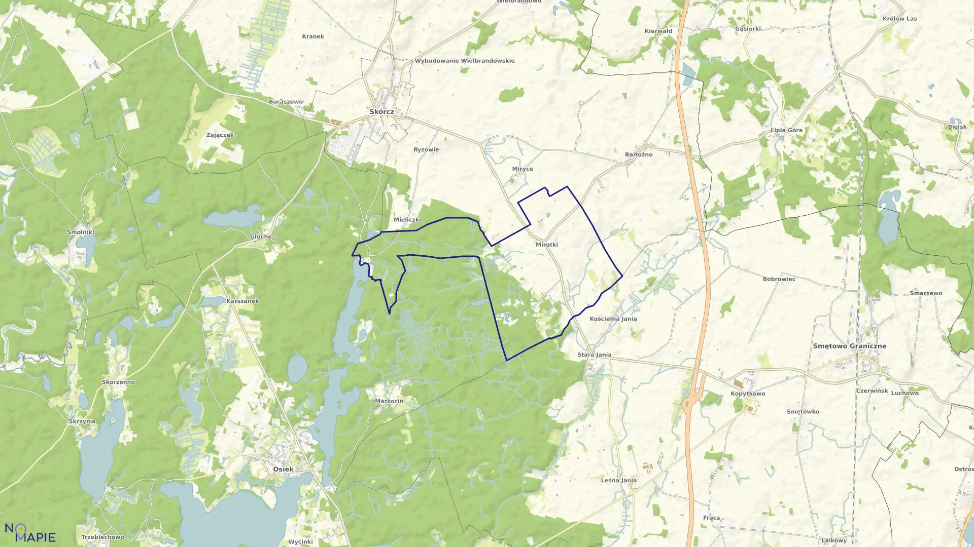 Mapa obrębu Mirotki w gminie Skórcz
